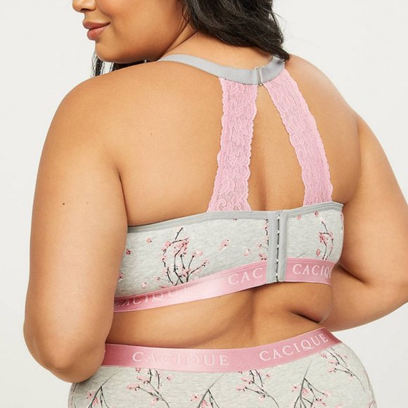 NEW 40G Size Lane Bryant Unlined Full Coverage No wire floral print gray bra - Picture 2 of 2